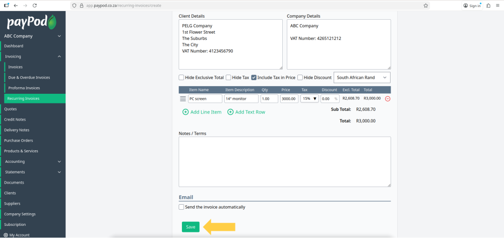 Recurring Invoices in payPod