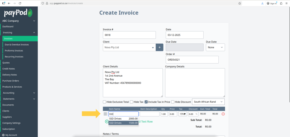 Creating an invoice in payPod