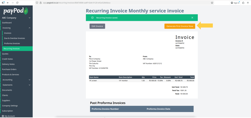Recurring Invoices in payPod