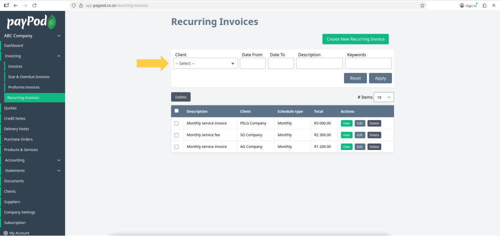 Recurring Invoices in payPod