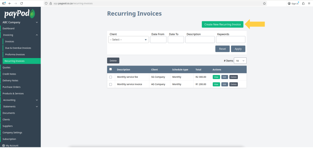 Recurring Invoices in payPod