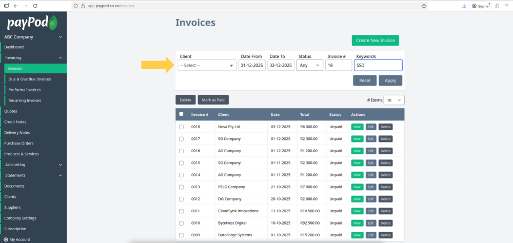 Creating an invoice in payPod