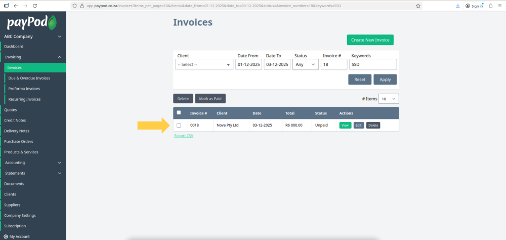 Creating an invoice in payPod