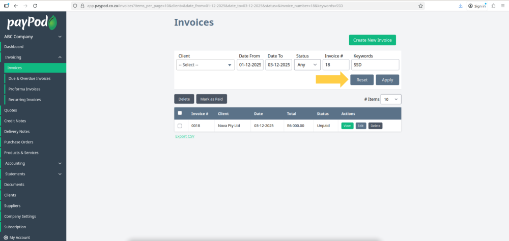 Creating an invoice in payPod