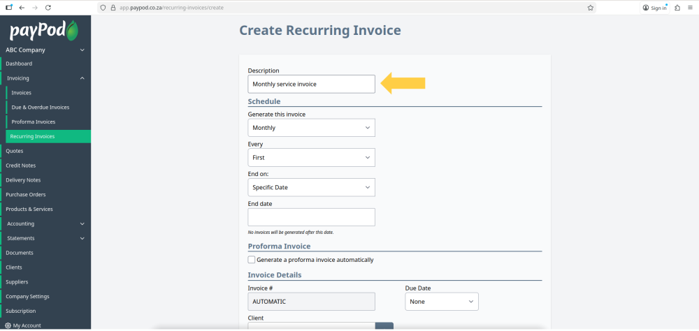 Recurring Invoices in payPod