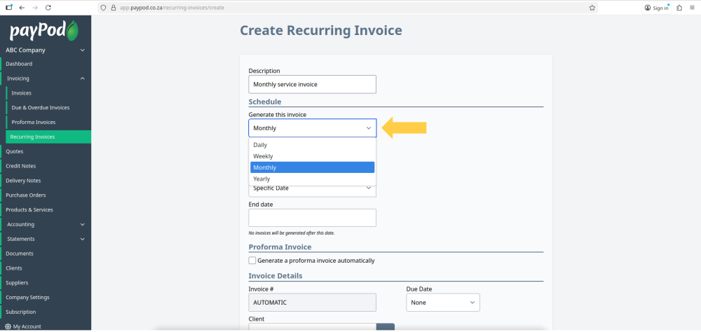Recurring Invoices in payPod