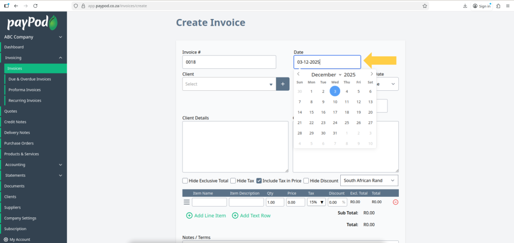 Creating an invoice in payPod