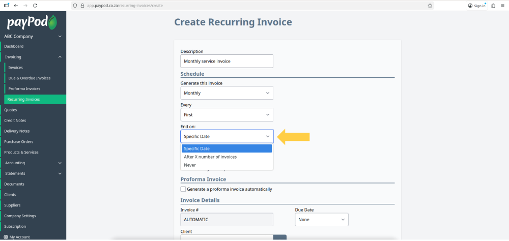 Recurring Invoices in payPod