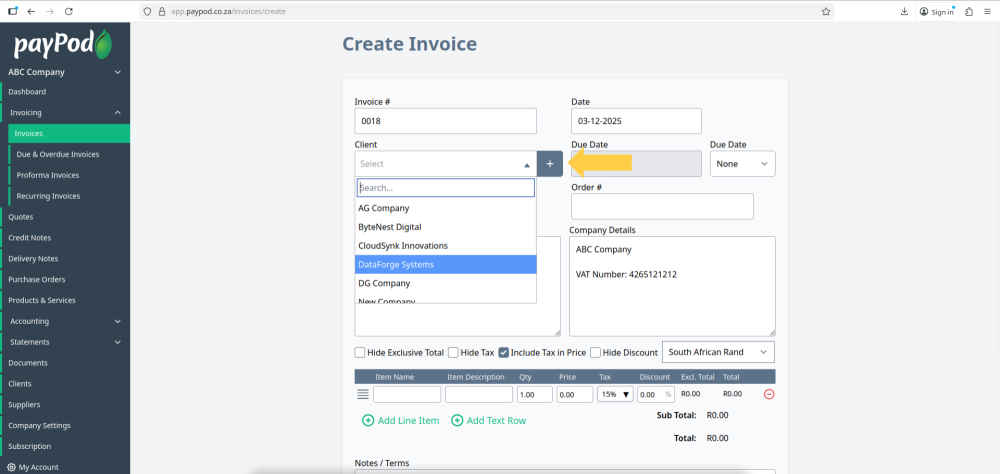 Creating an invoice in payPod