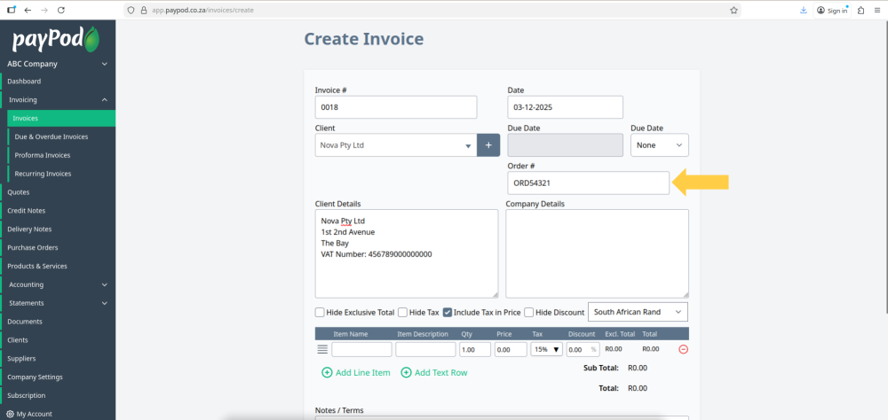 Creating an invoice in payPod