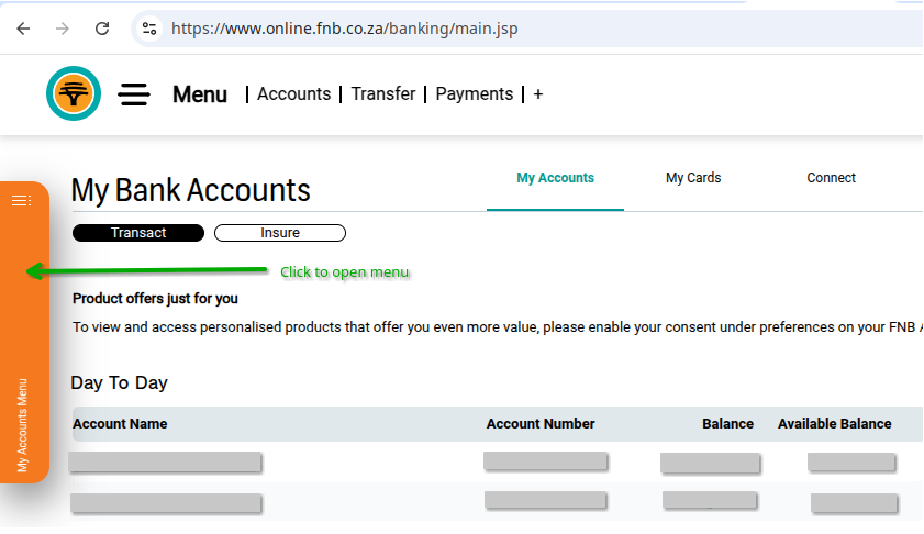 My Accounts Menu Tab