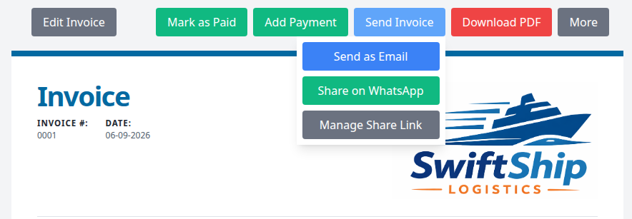 Invoice Send Menu