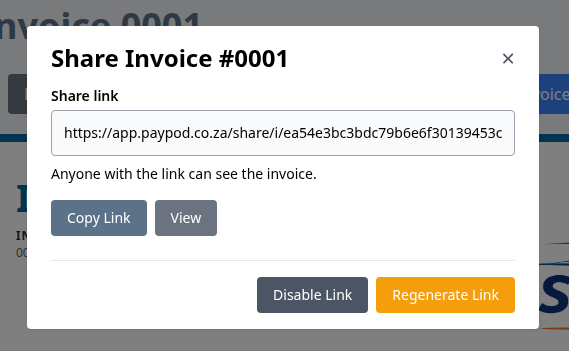 Share link pop-up